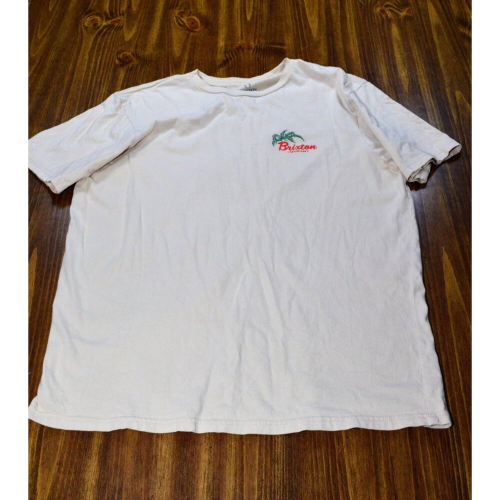 Brixton Mens Size Large Tshirt Off White Pink Tropical Casual Retro Streetwear